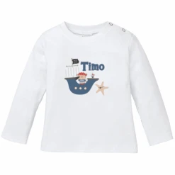 Schnullireich Baby Shirt (Langarm) Mit Namen Weiß – Kleiner Pirat Weiß